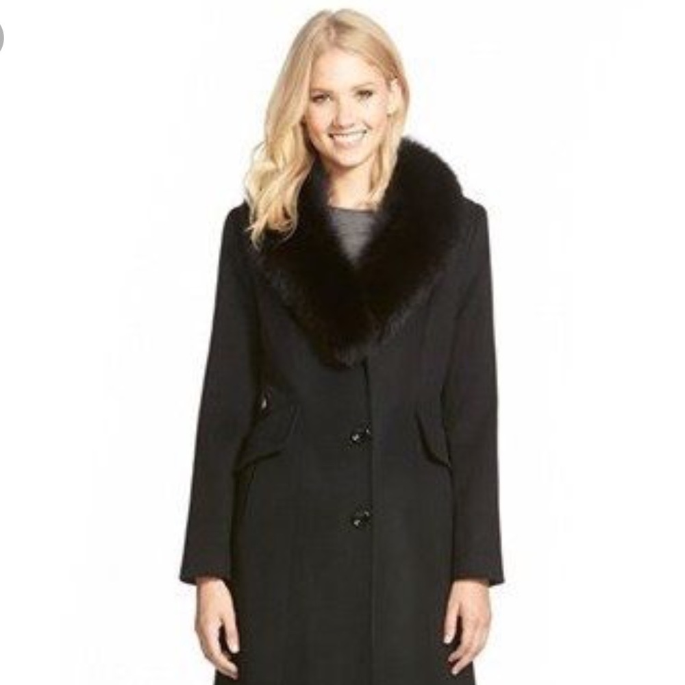 SACHI Black Fur-Trimmed Coat